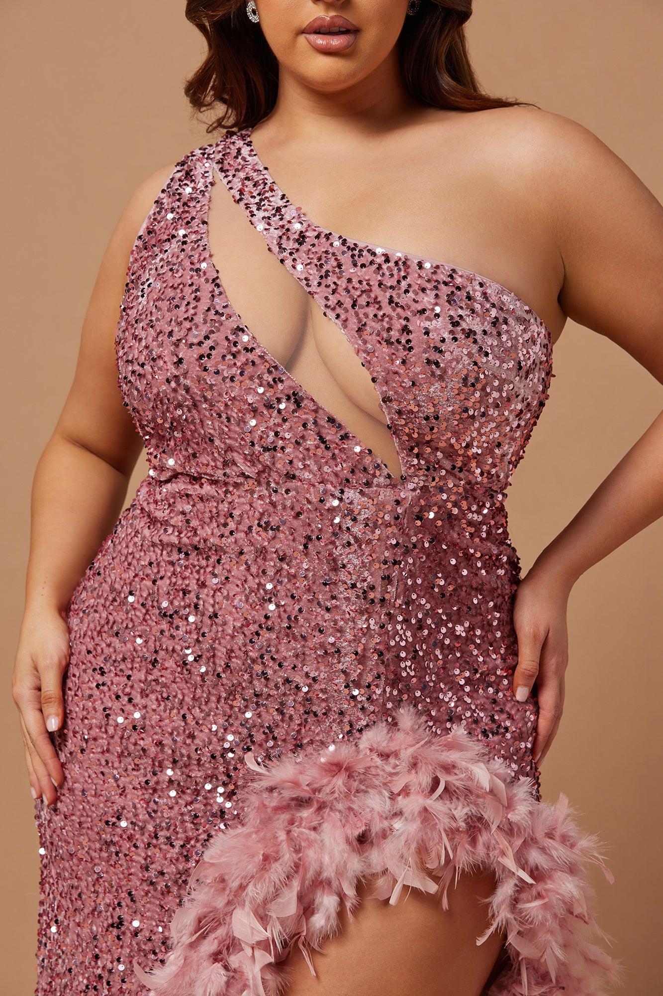 Esme Sequin Feather Maxi Dress - Pink Product Image
