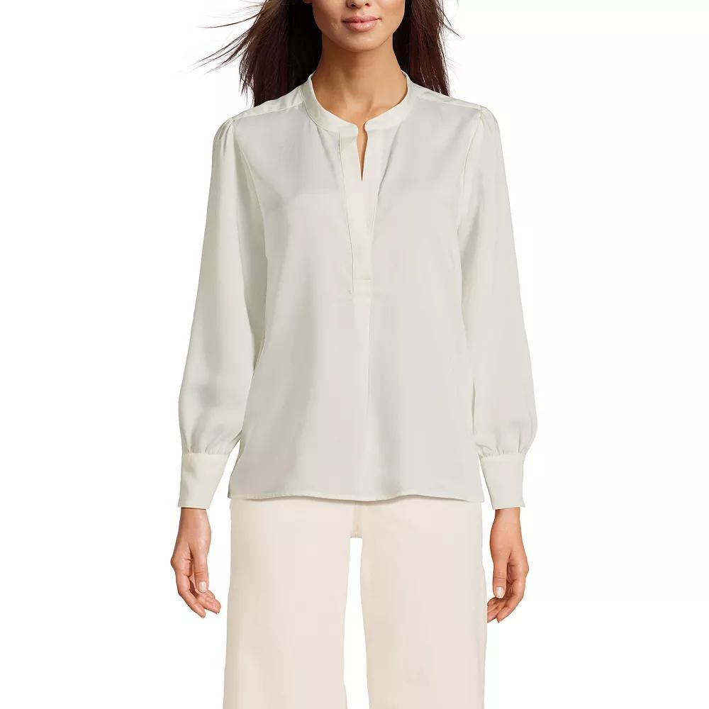 Women's Lands' End Satin Popover Shirt, Size: XS, Ivory Product Image