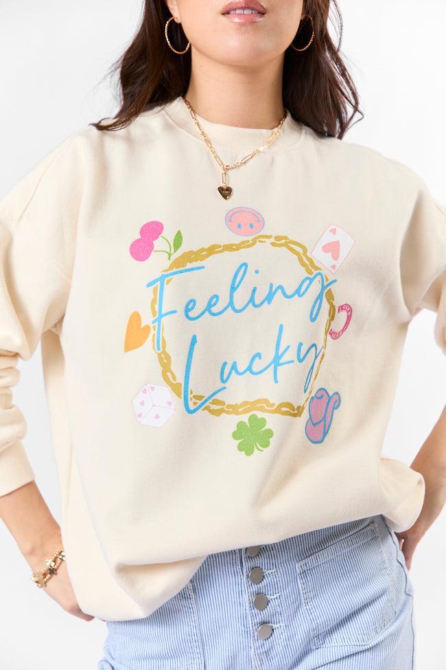 Feeling Lucky Sweet Cream Oversized Graphic Sweatshirt Product Image