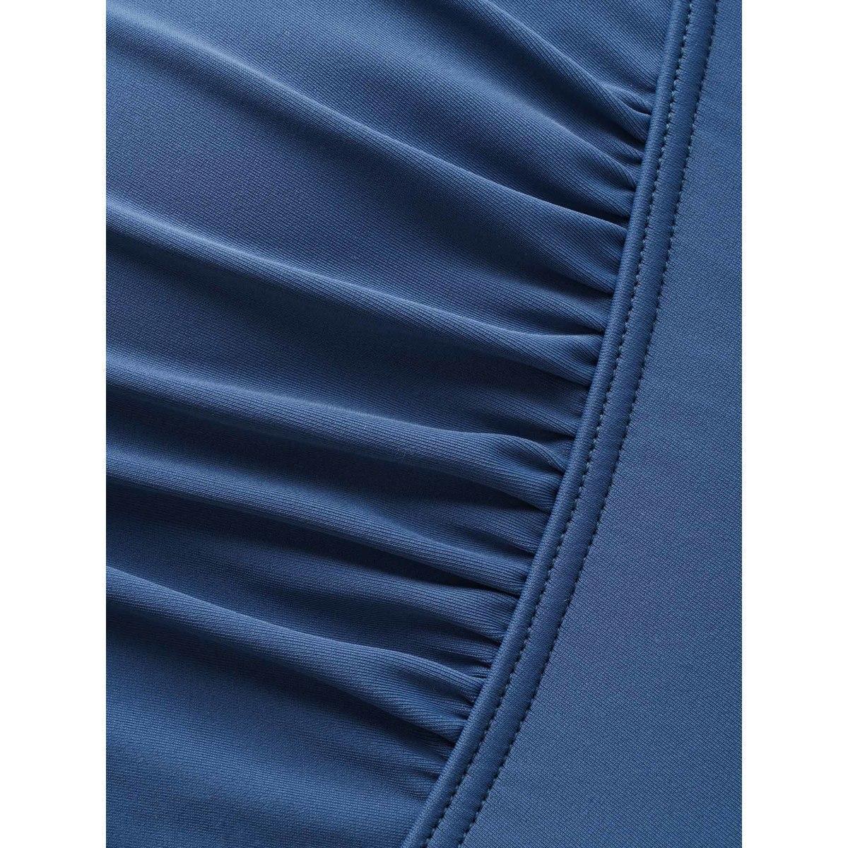 Plus Size Square Neck Ruched Back Crisscross Swim Top Women's Swimwear Aegean Beach Gathered High stretch Skinny Square Neck Curve Swim Tops BloomChic 14-16/1X Product Image