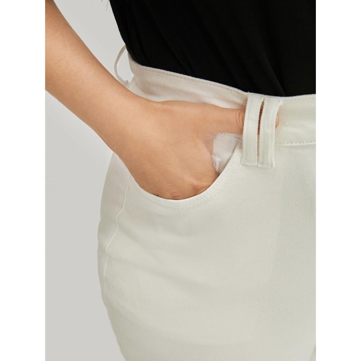 Plus Size Slightly Stretchy High Rise White Wash Bootcut Jeans Women Ivory Casual Plain Pocket Low stretch Pocket Jeans BloomChic 14/1X Product Image
