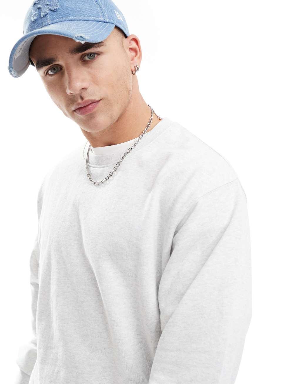 Jack & Jones super oversized crew neck sweatshirt in white heather Product Image