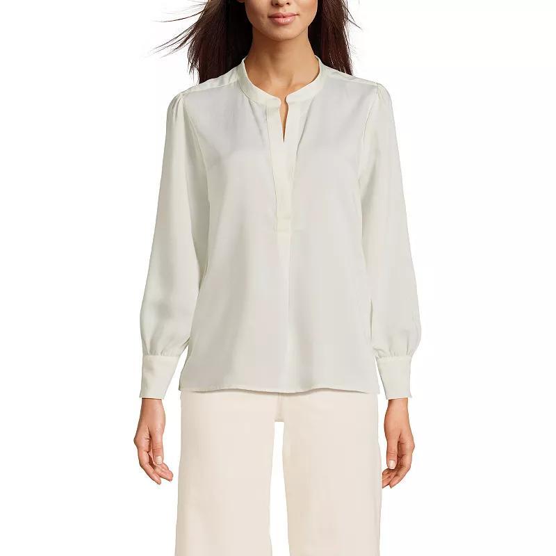 Women's Lands' End Satin Popover Shirt, Size: XS, Ivory Product Image