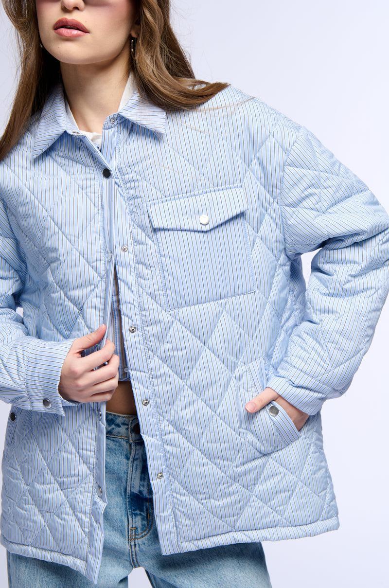 COZY TAPES PINSTRIPE PUFFER BOMBER JACKET Product Image