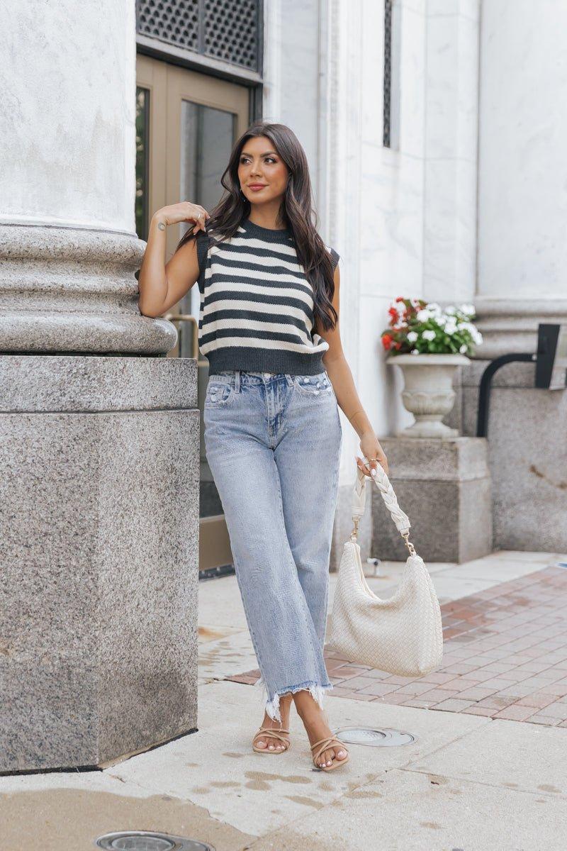 Charcoal Striped Sleeveless Sweater - FINAL SALE Product Image