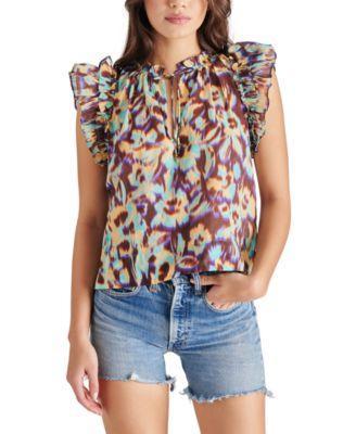 Steve Madden Womens Kailani Cotton Ruffled Split-Neck Top Product Image