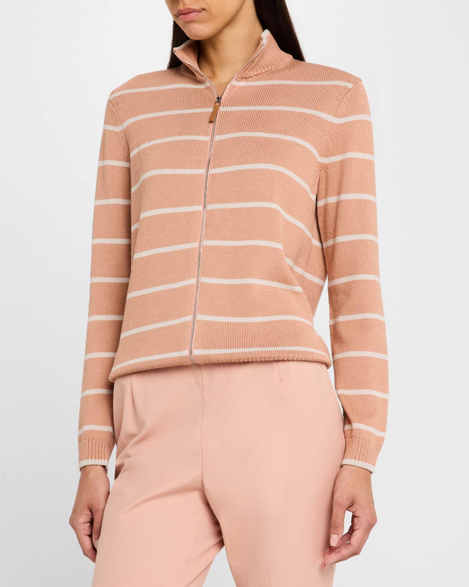 Striped Zip-Front Knit Jacket Product Image
