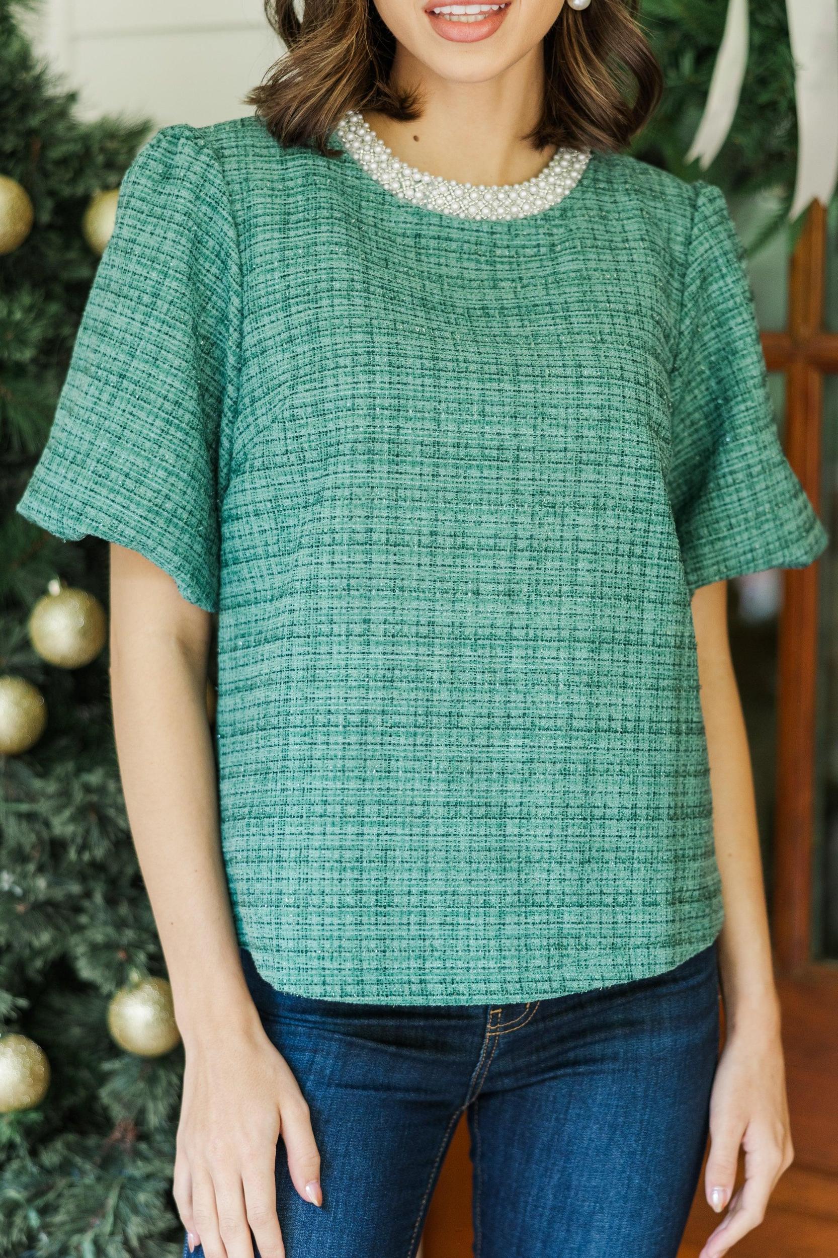 Calling On You Green Tweed Blouse Female Product Image