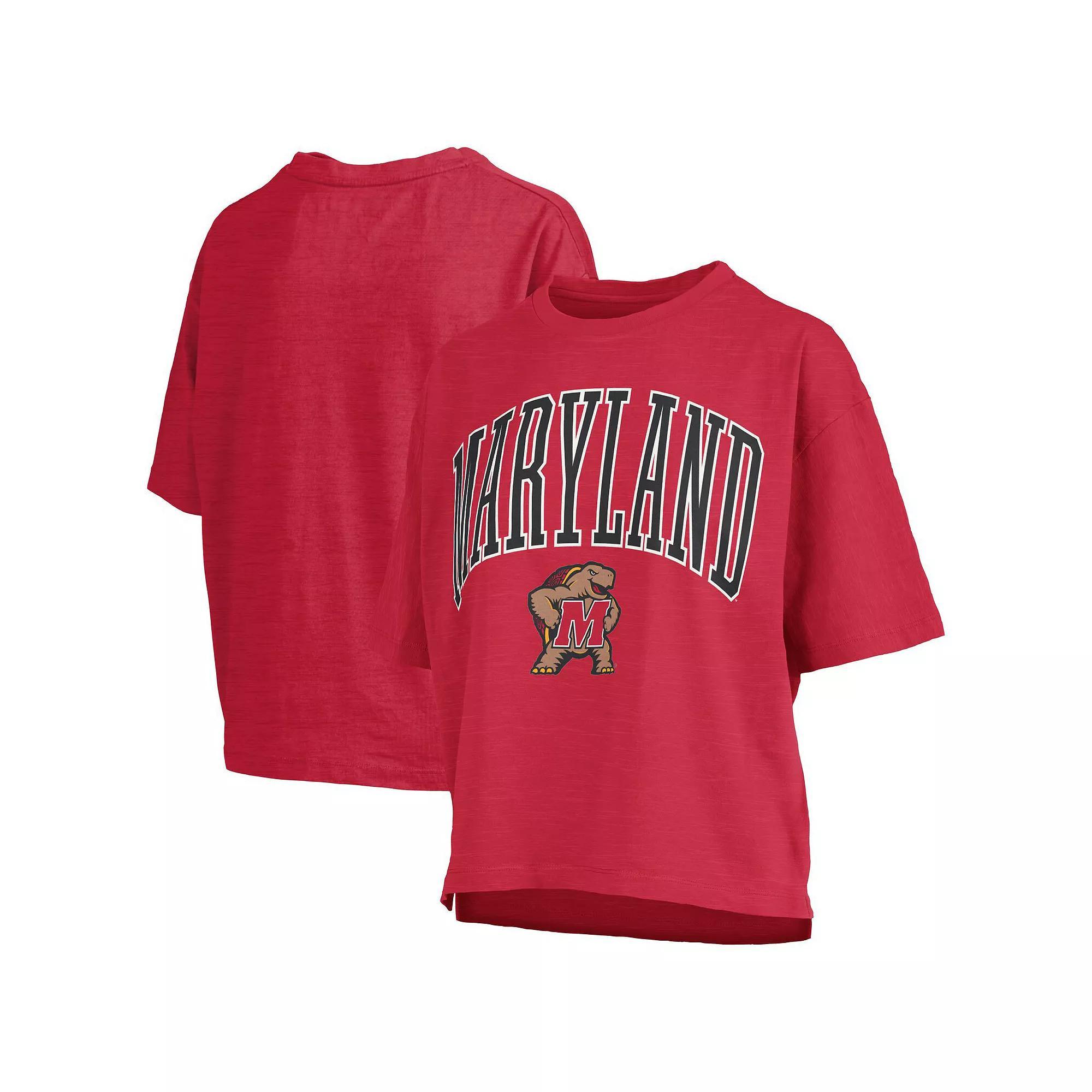 Women's Pressbox Red Maryland Terrapins Nelson Arch Over Logo Waist Length Oversized Slub T-Shirt, Size: XL Product Image