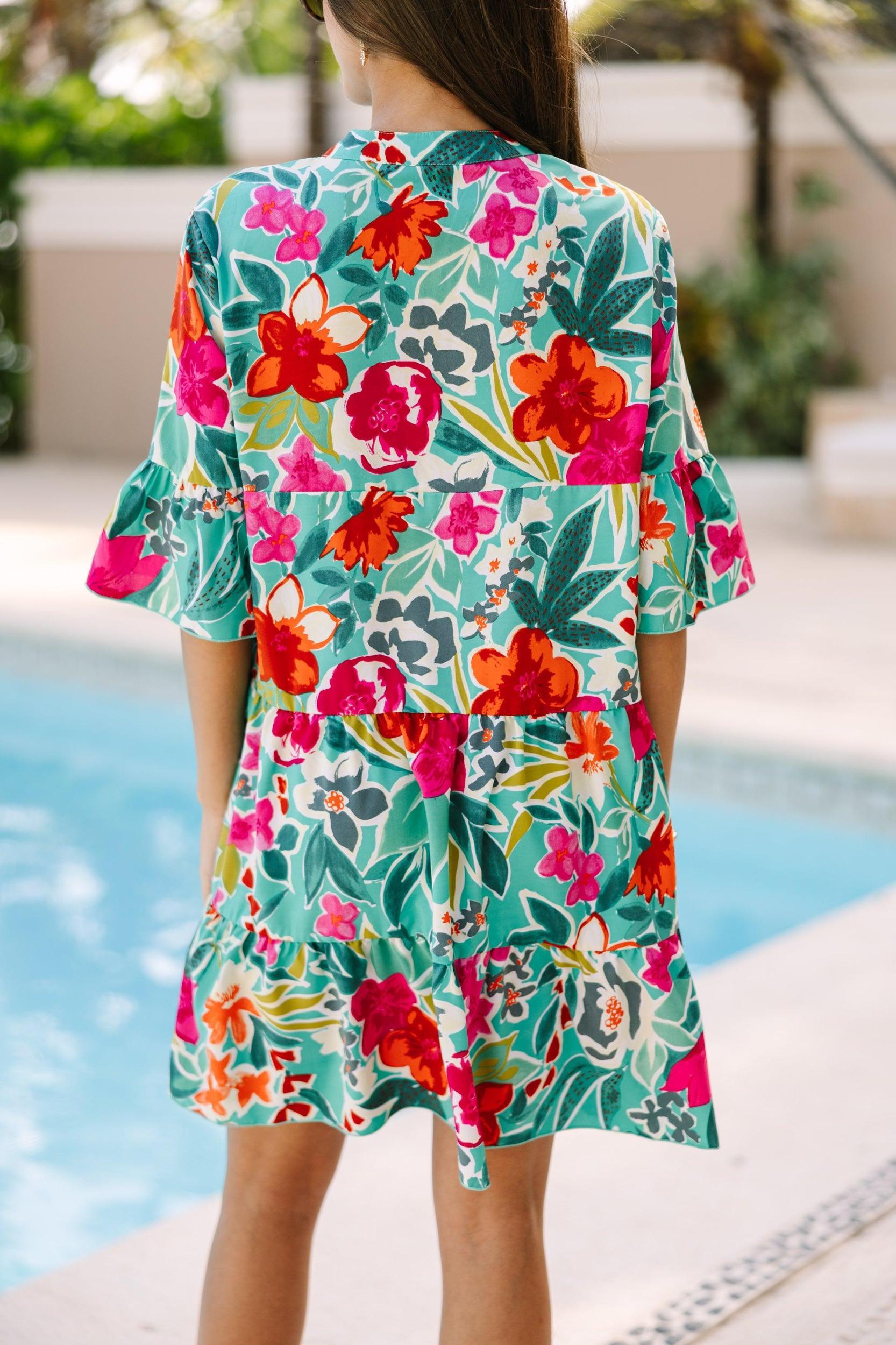 Feeling Like Love Jade Green Floral Dress Female Product Image