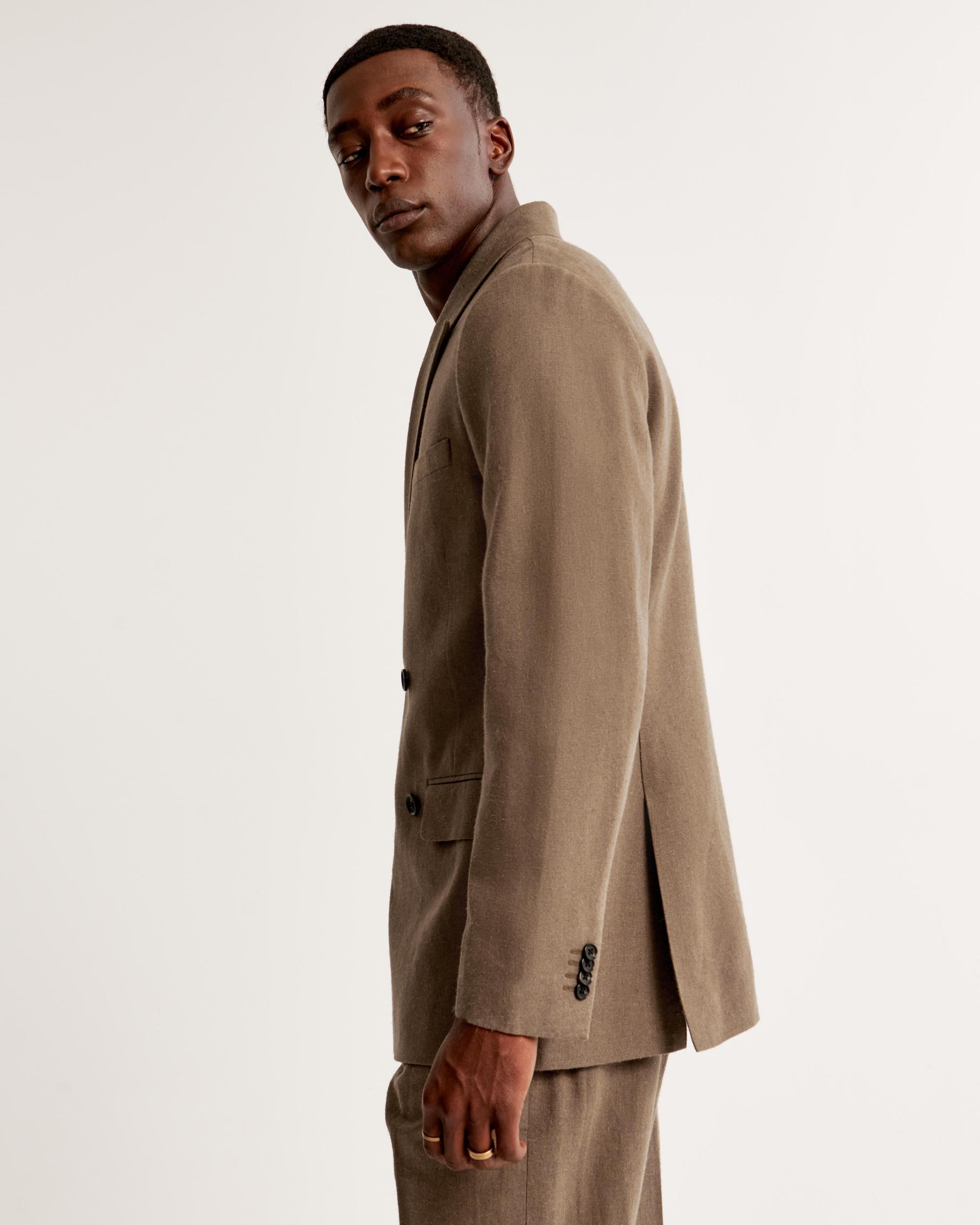The A&F Collins Tailored Double-Breasted Linen-Blend Blazer Product Image