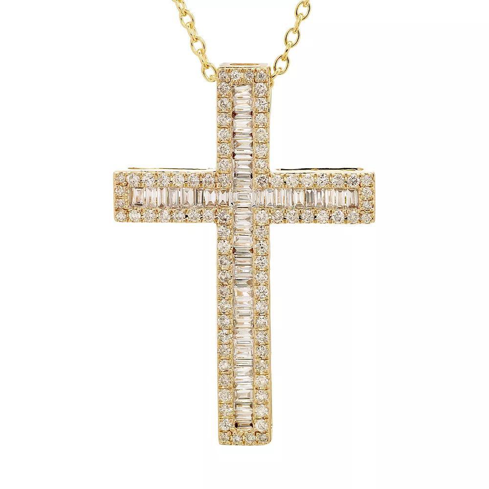 The Regal Collection 14k Gold 1 Carat T.W. Certified Diamond Baguette Cross Pendant, Women's, Size: 18", 14k White Gold Product Image