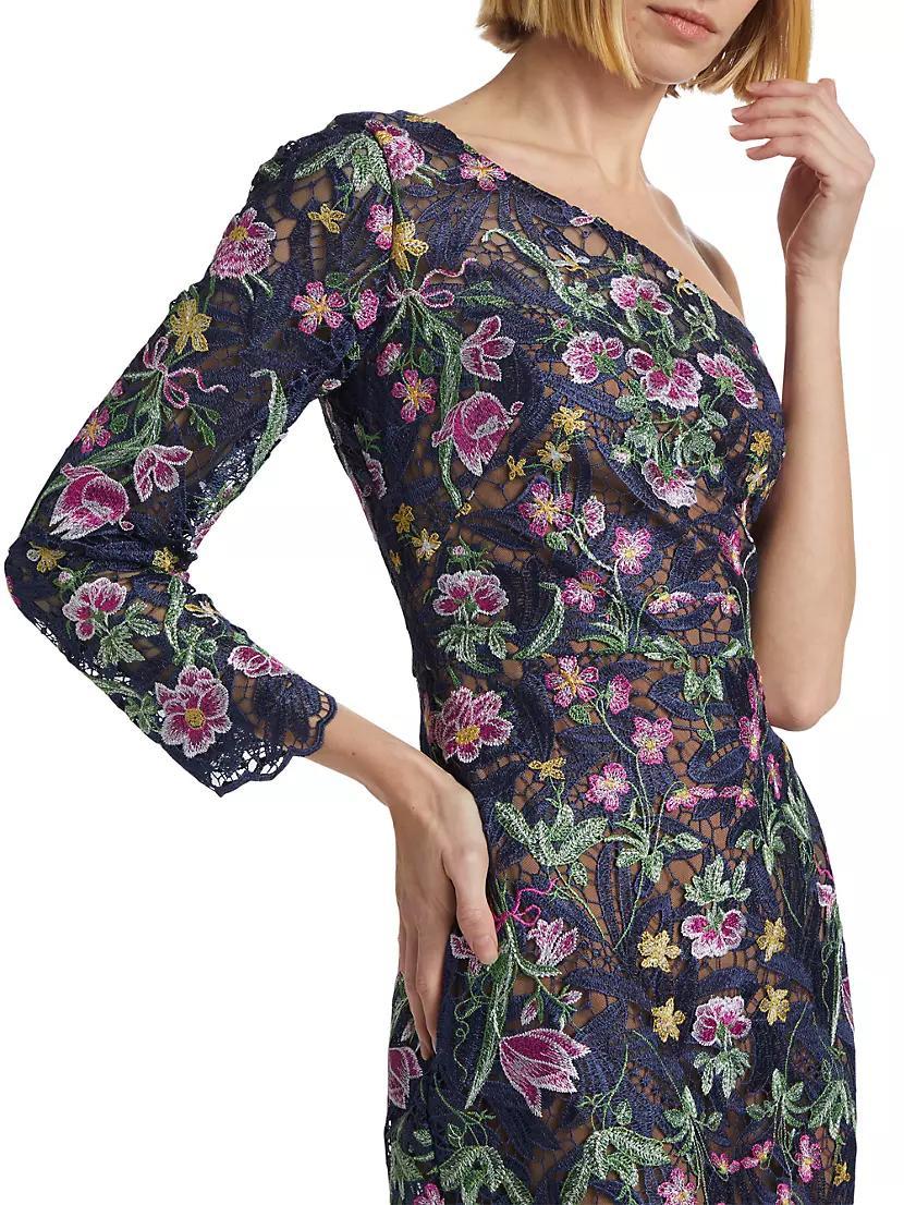 Floral Guipure Lace One-Shoulder Cocktail Dress Product Image