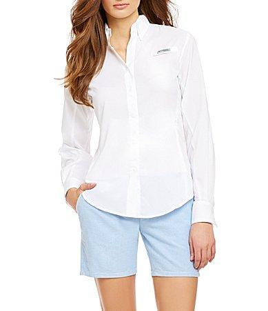 Columbia Womens Tamiami II Long Sleeve Woven Point Collar Roll-Tab Sleeves Button Front Shirt Product Image