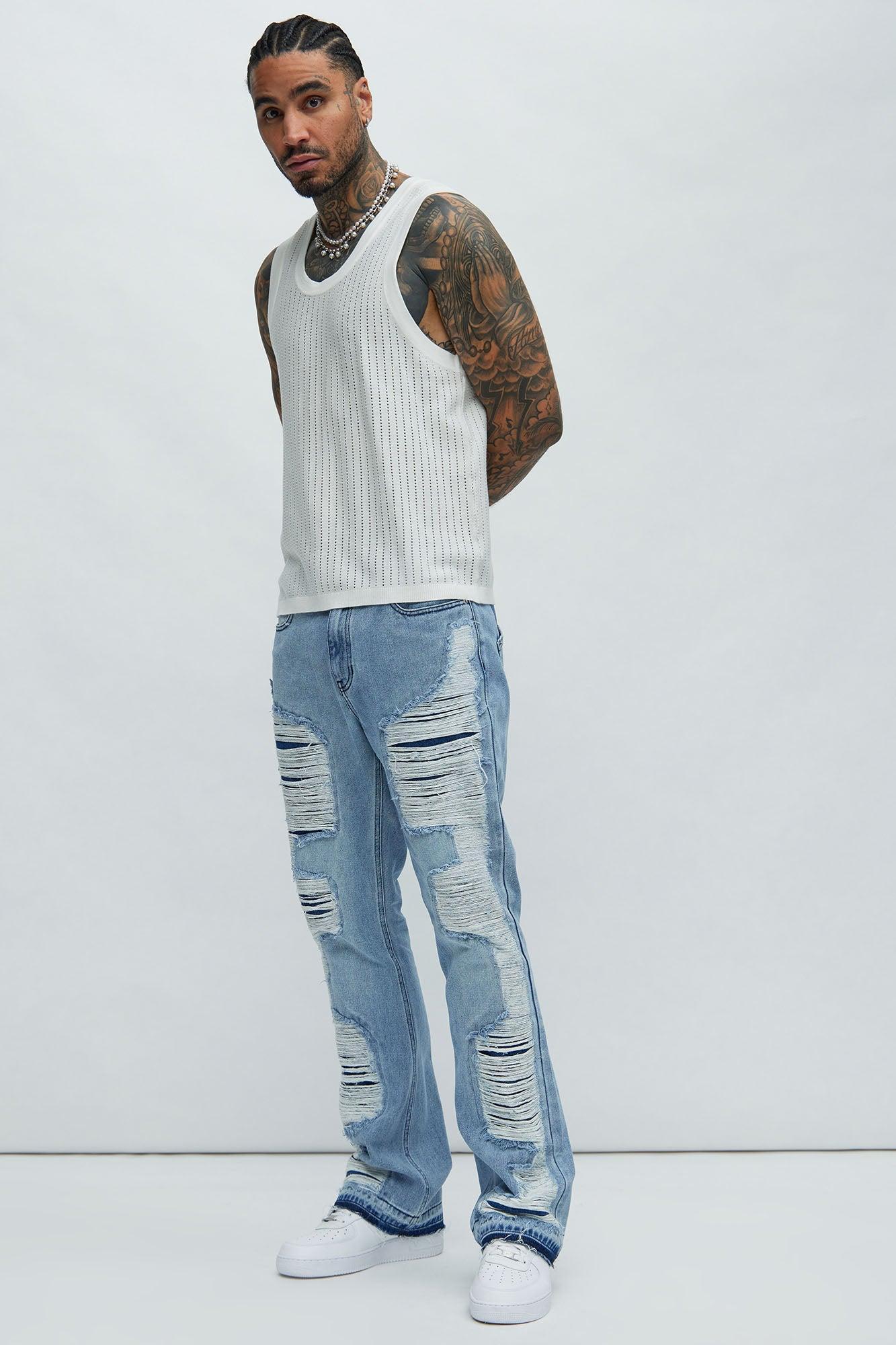 Trap Stacked Slim Flare Jeans - Light Blue Wash Product Image