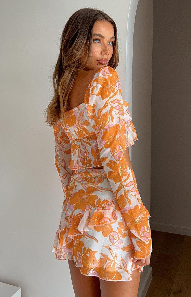 Jayella Orange Floral Mini Skirt Product Image