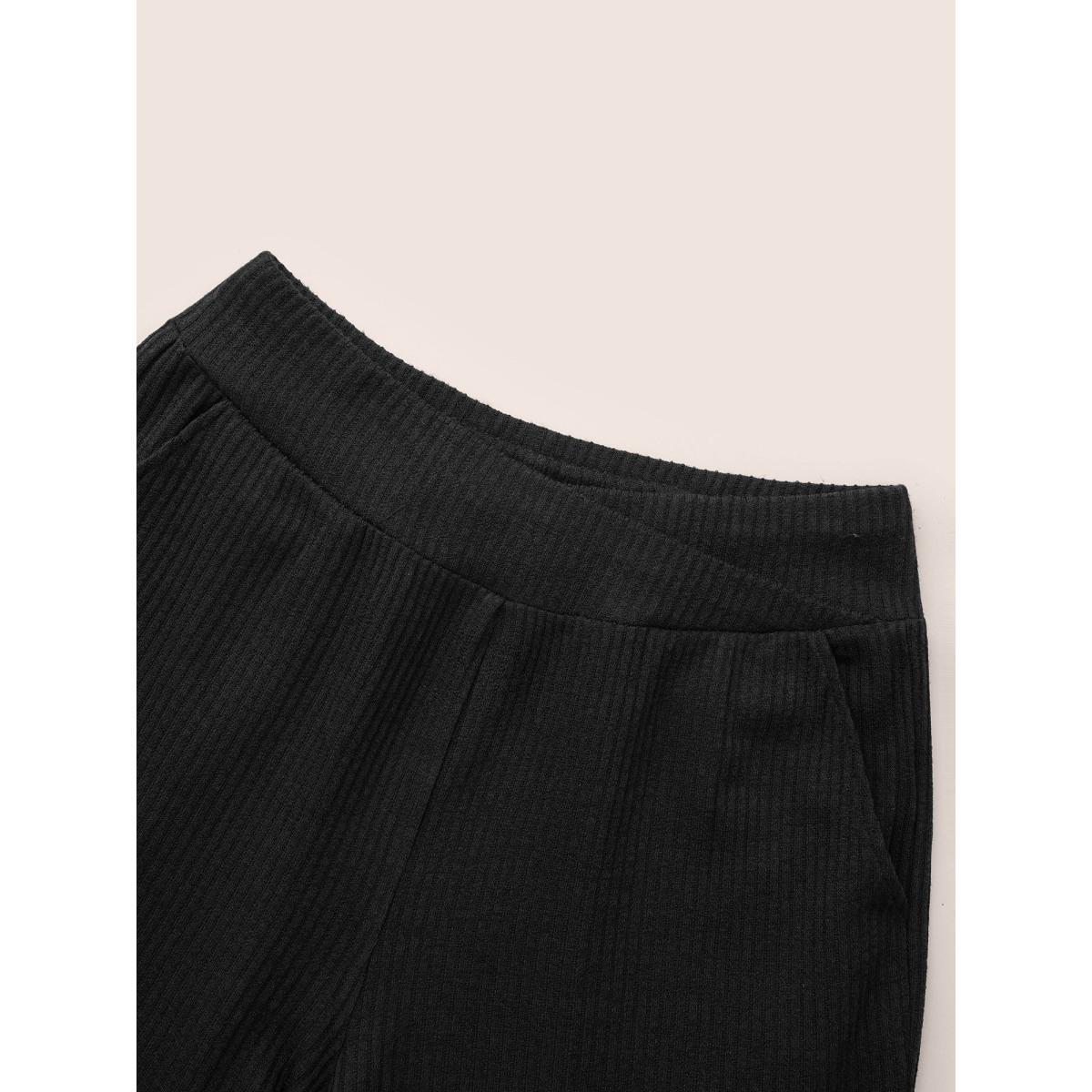Plus Size Rib Knit Wideband Waist High Rise Pants Women Black Casual High Rise Dailywear Pants BloomChic 22-24/3X Product Image