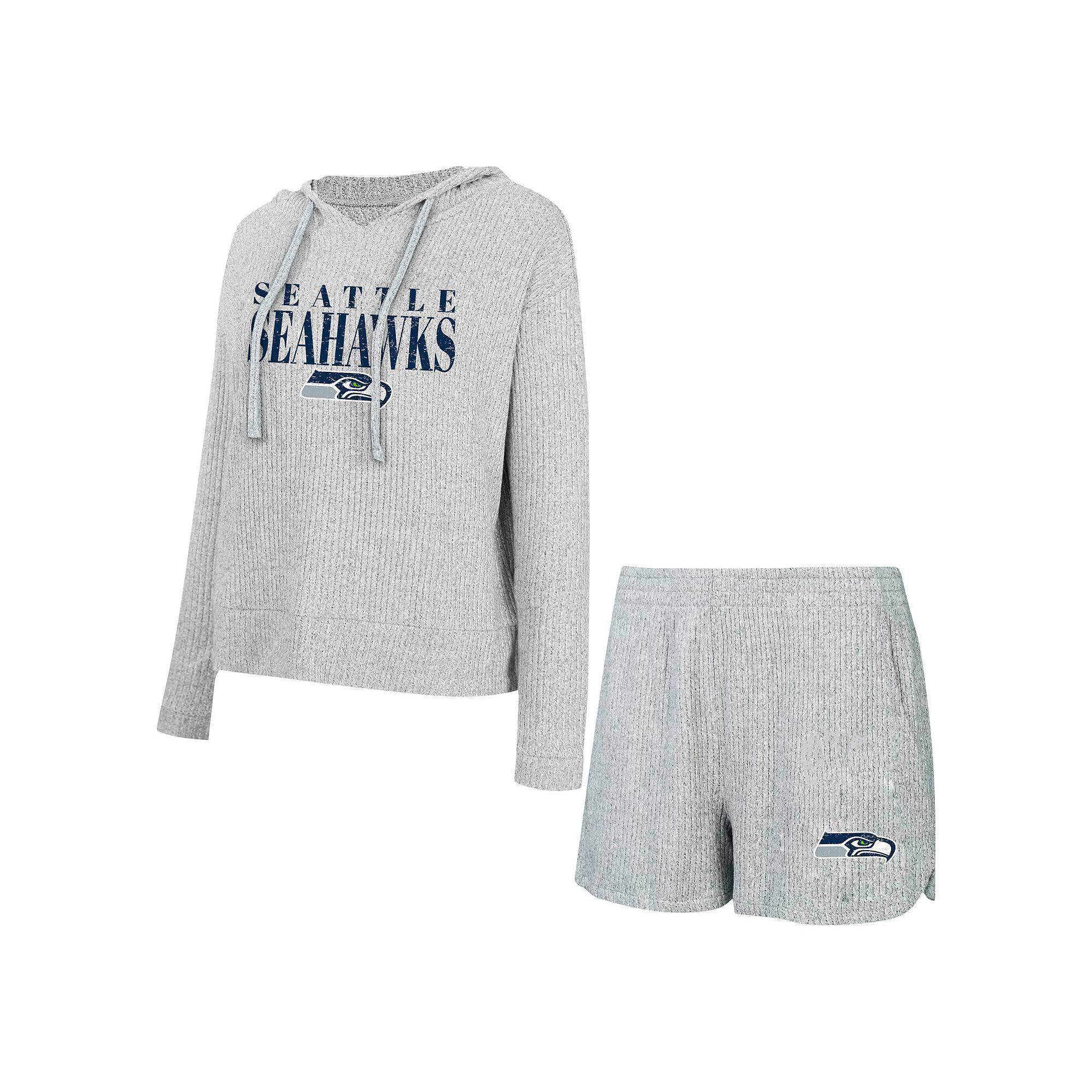 Women's Concepts Sport Gray Seattle Seahawks Juniper Long Sleeve Hoodie T-Shirt & Shorts Set, Size: Medium, Grey Product Image