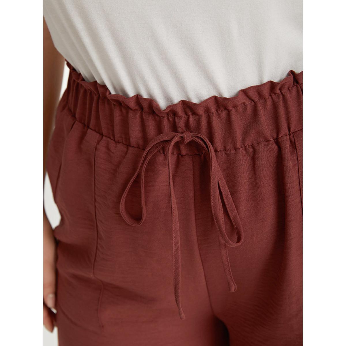 Plus Size Solid Paperbag Waist Pocket Ties Pants Women Tan Elegant High Rise Dailywear Pants BloomChic 18-20/2X Product Image
