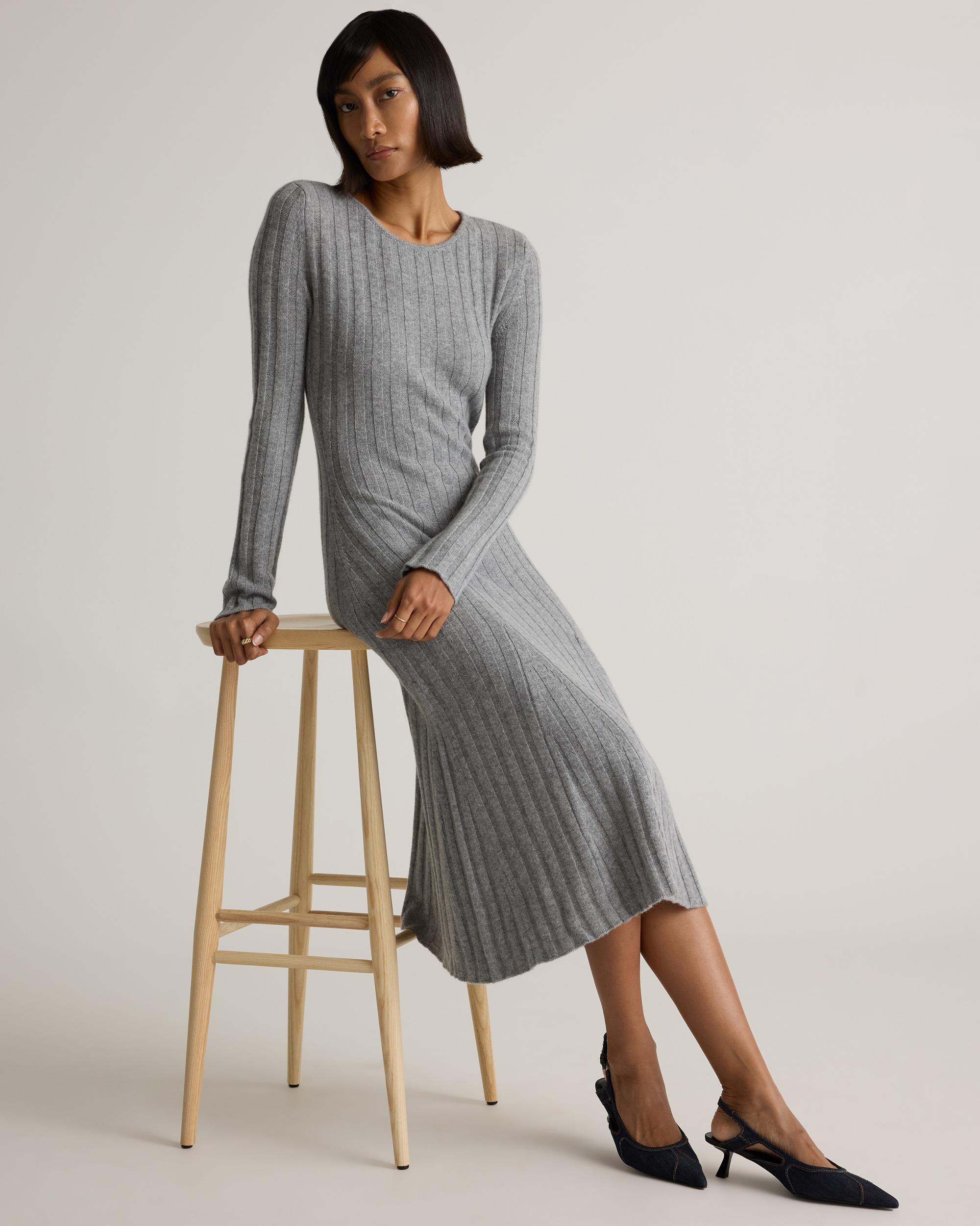 Quince | Women's Mongolian Cashmere Wide-Rib Midi Dress Product Image