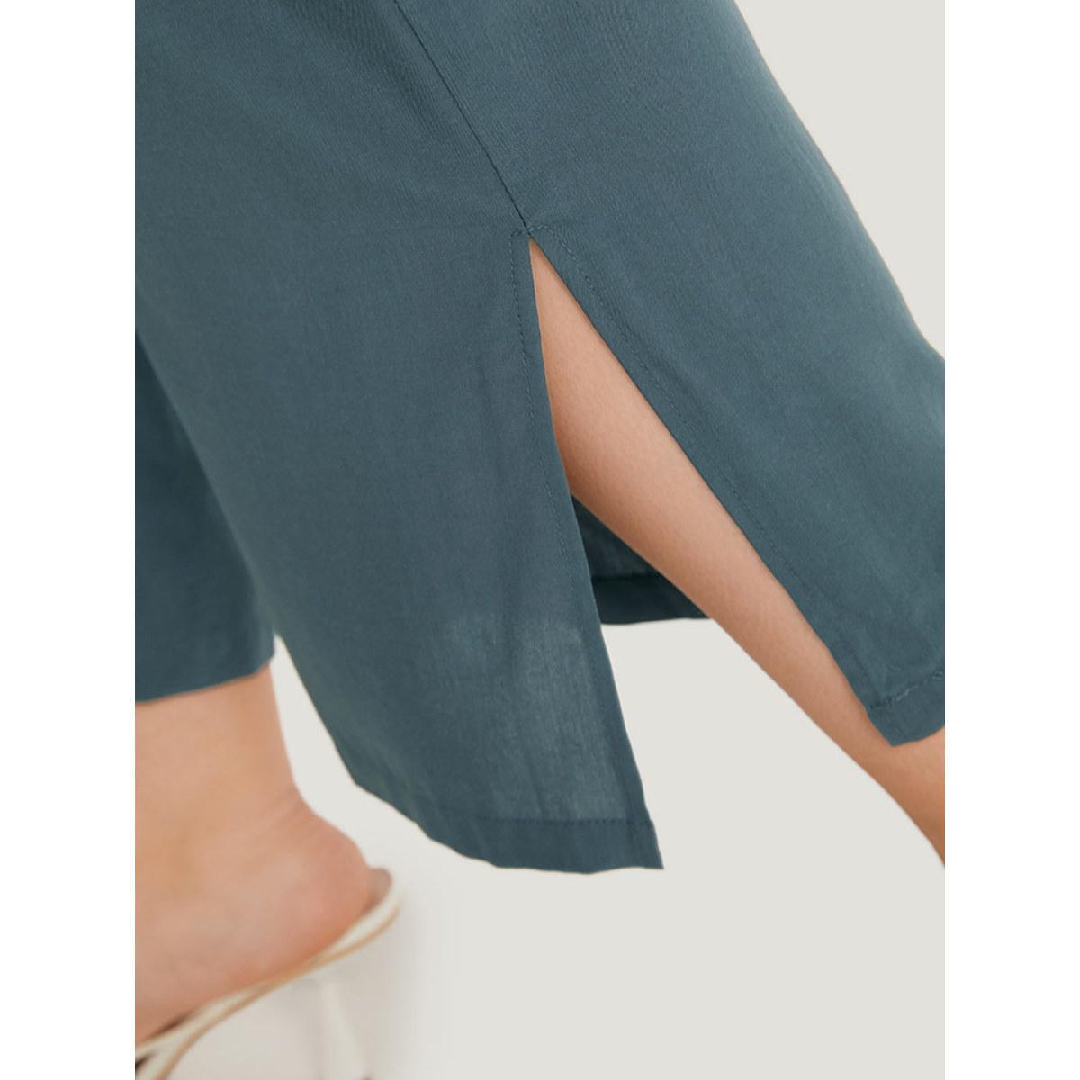 Plus Size Supersoft Essentials Solid Patched Pocket Split Side Pants Women Indigo Elegant Straight Leg High Rise Dailywear Pants BloomChic 10/M Product Image