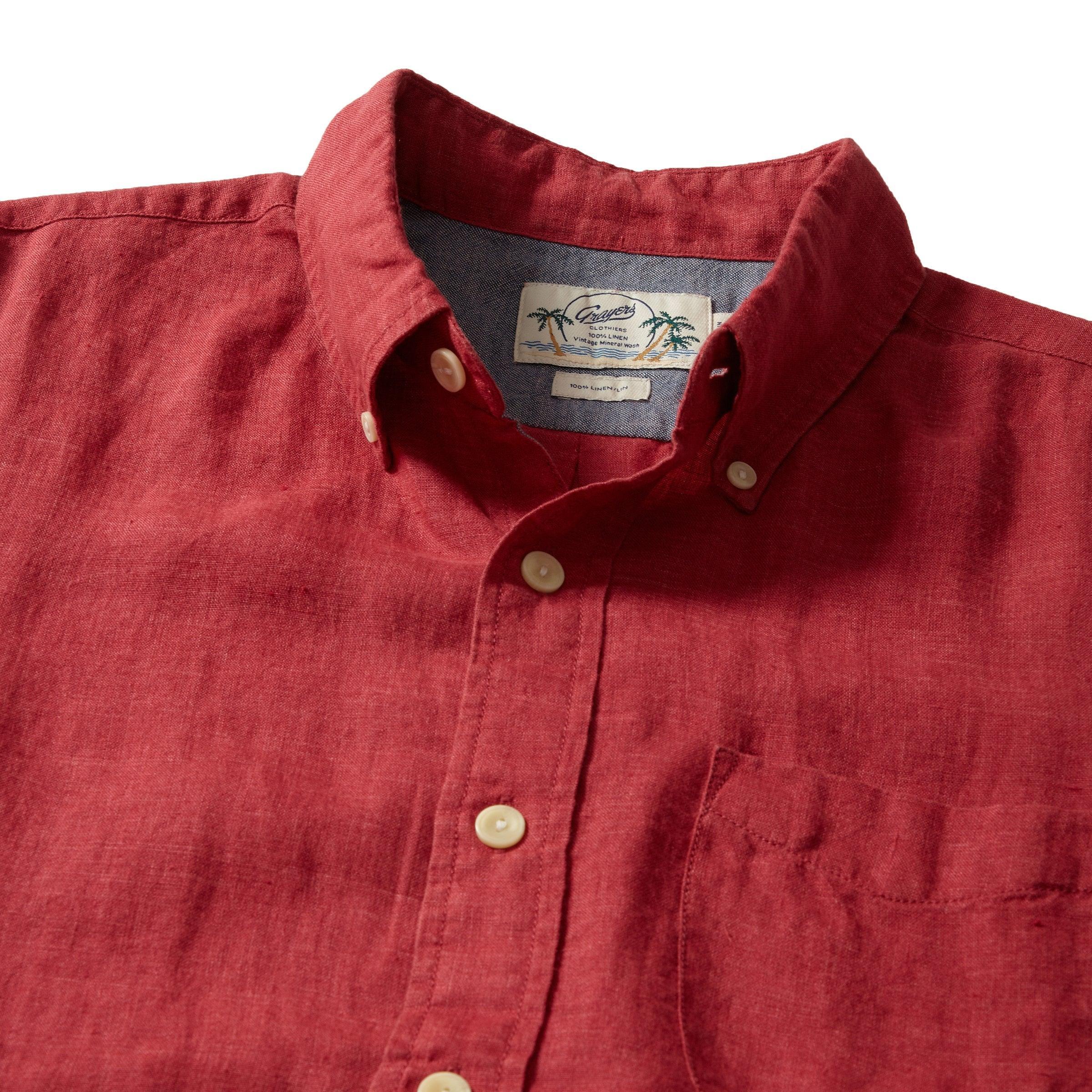 Paloma Sun Washed Linen Short Sleeve Shirt - Red (Final Sale)* Product Image