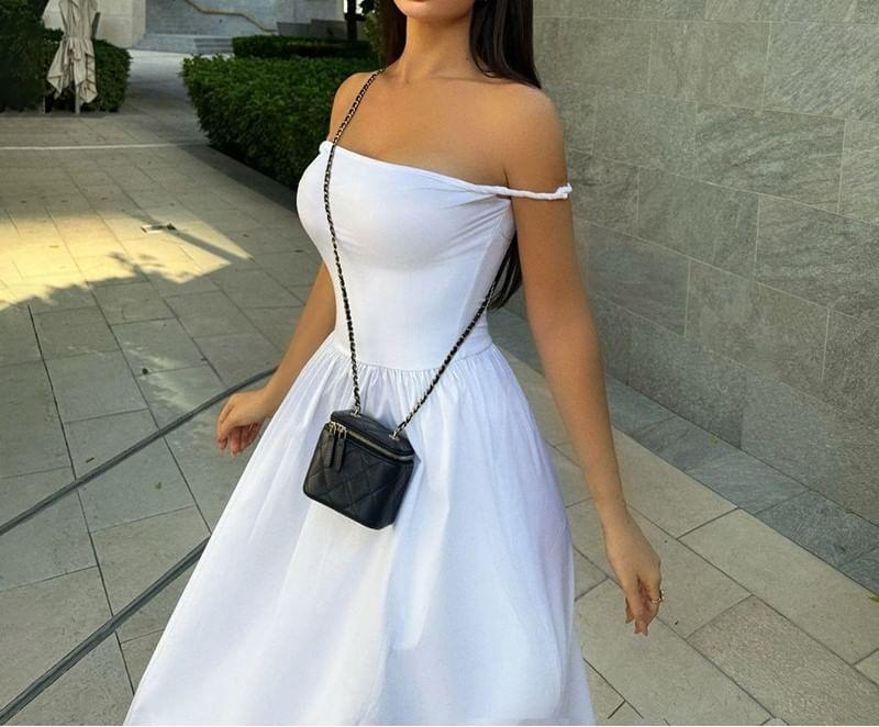 Spaghetti Strap Plain Maxi A-Line Dress Product Image