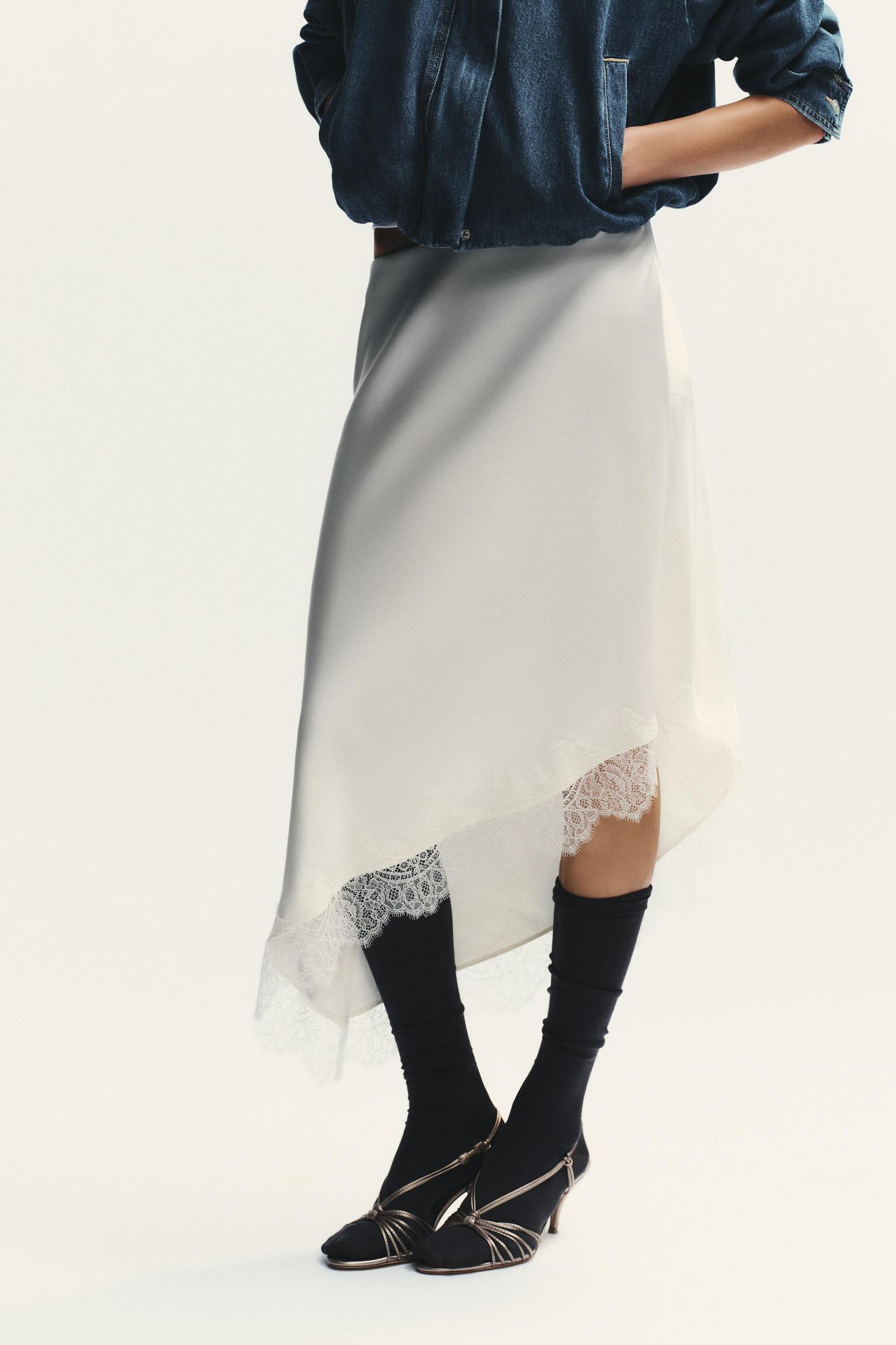 LACE SATIN EFFECT SKIRT Product Image