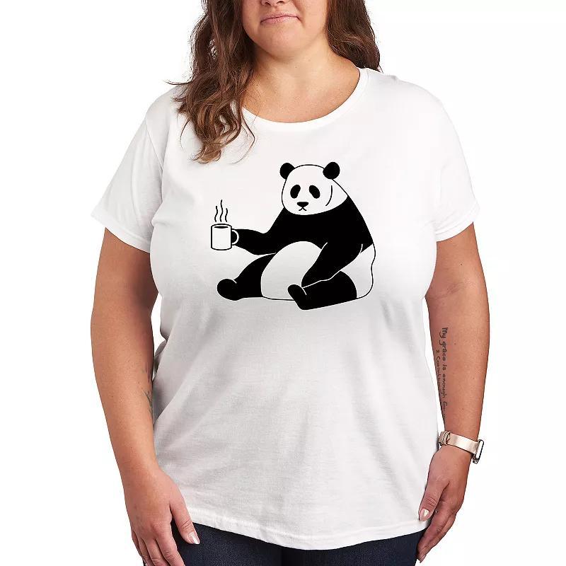 Plus Coffee Panda Graphic Tee, Womens Grey Gray Product Image