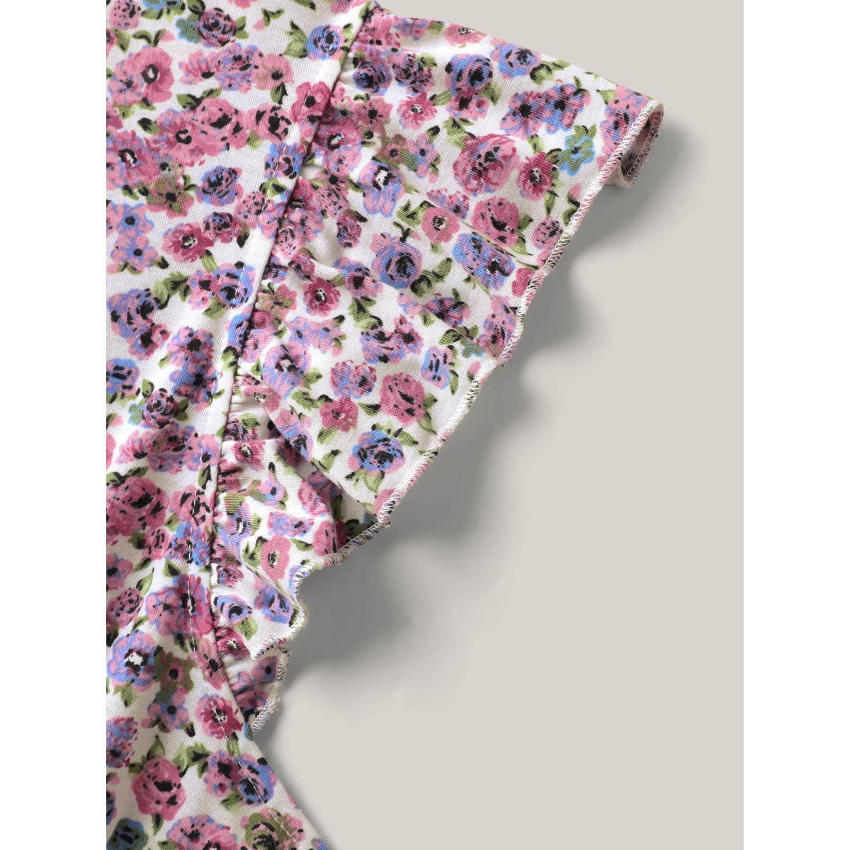Plus Size Ditsy Floral Flutter Sleeve Pockets Midi Dress Blush Women V-neck Cap Sleeve Curvy BloomChic 30/6X Product Image