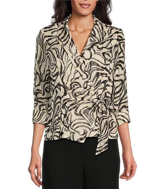 Alex Evenings 3/4 Sleeve Collared Neck Tie Waist Abstract Print Blouse Product Image