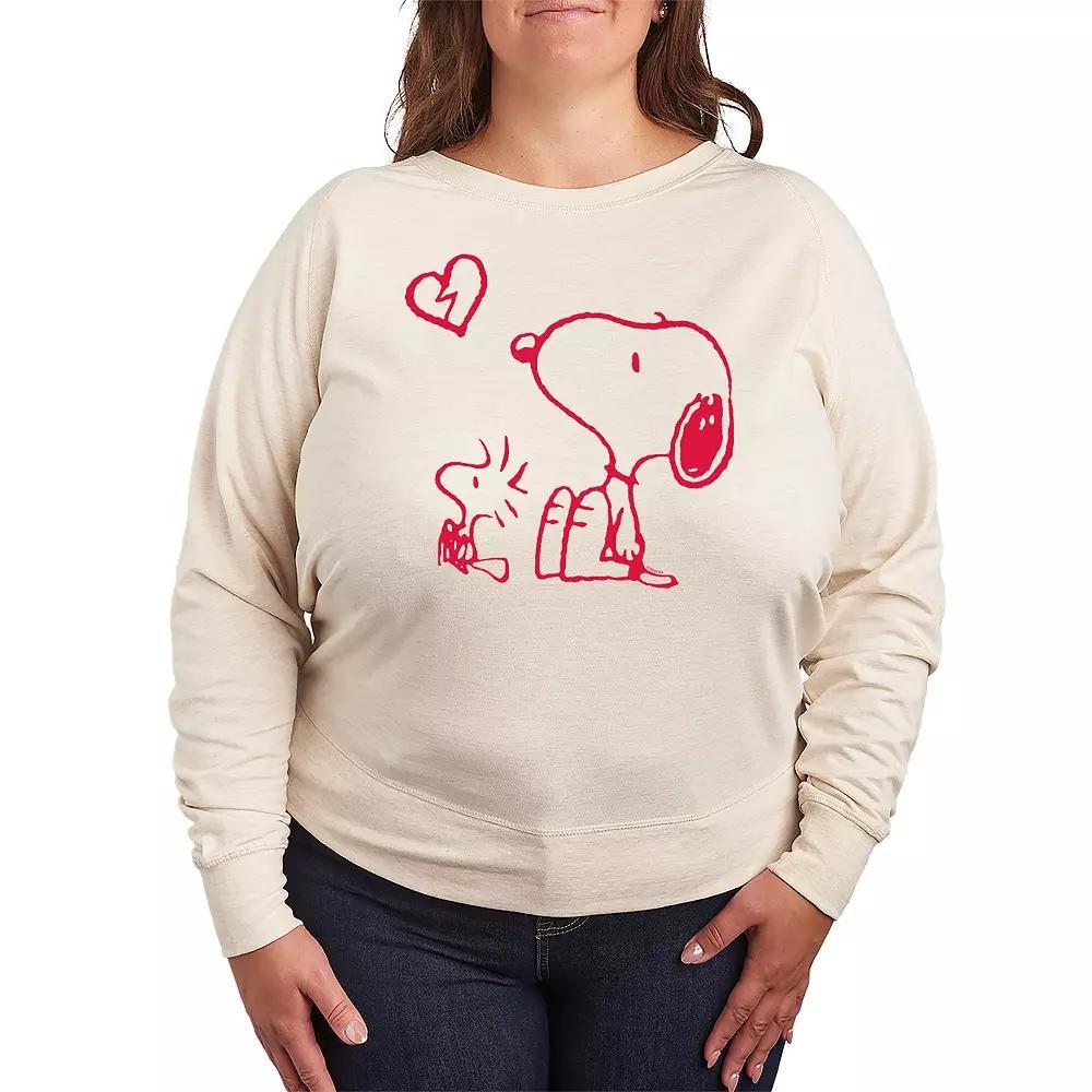 Plus Size Peanuts Snoopy & Woodstock Broken Heart French Terry Long Sleeve Tee, Womens Product Image