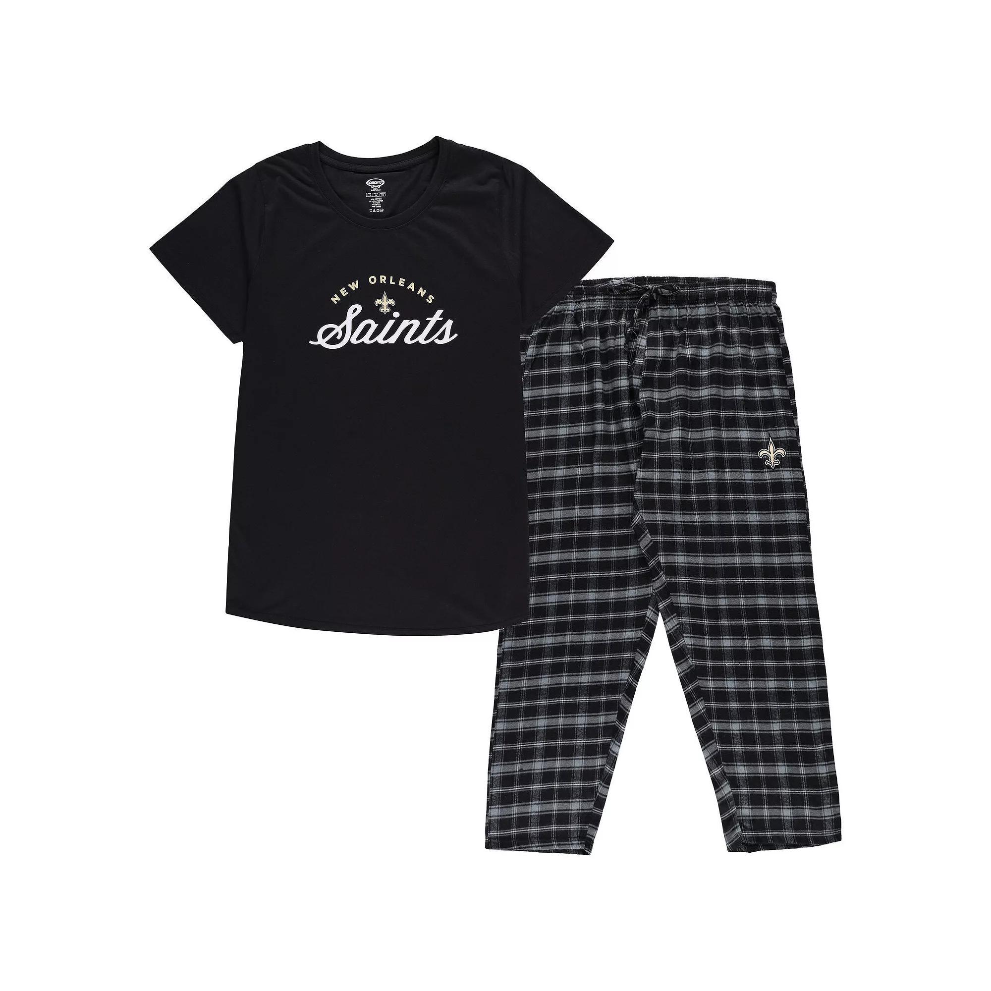 Women's Concepts Sport Black New Orleans Saints Plus Size Badge T-Shirt & Flannel Pants Sleep Set, Size: 3XL Product Image