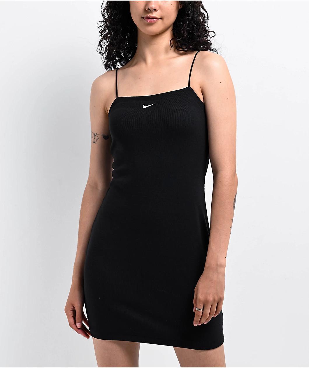 Nike Sportswear Chill Knit Mini-Rib Black Cami Dress Product Image