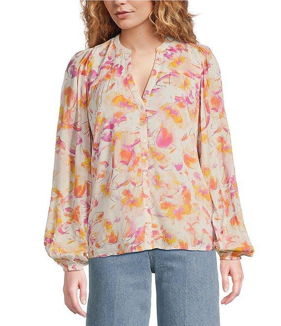 ELAN V-Neck Long Sleeve Print Shirt Product Image