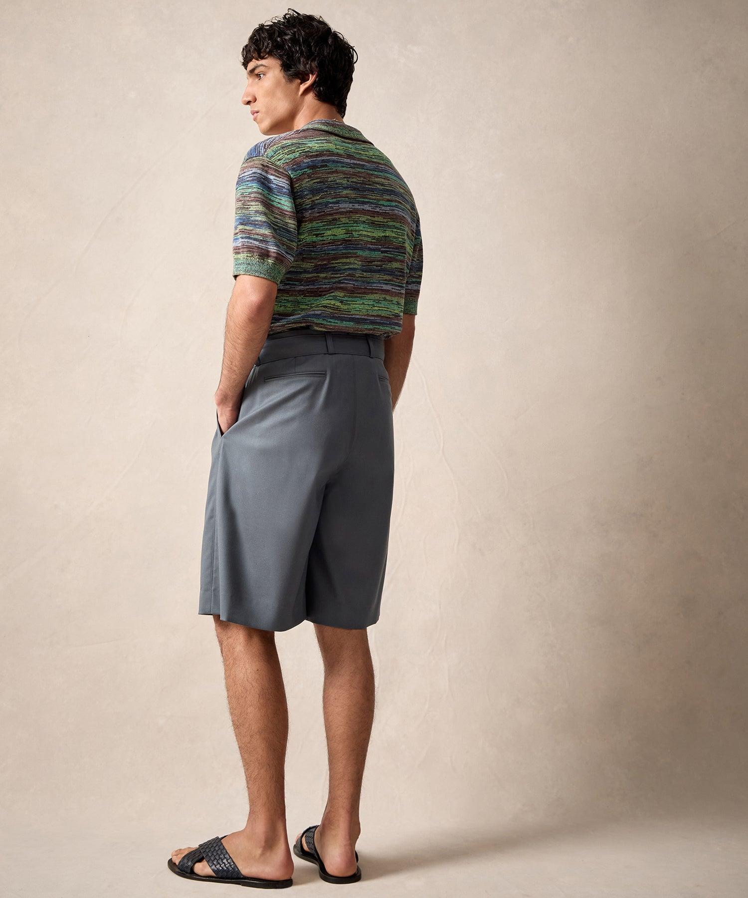 Italian Gabardine Belted Short in Steel Blue Product Image