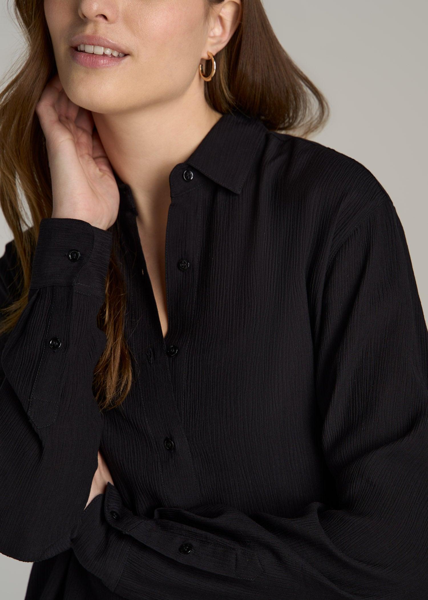 Long Sleeve Crinkle Tall Women's Blouse in Steel Blue Product Image