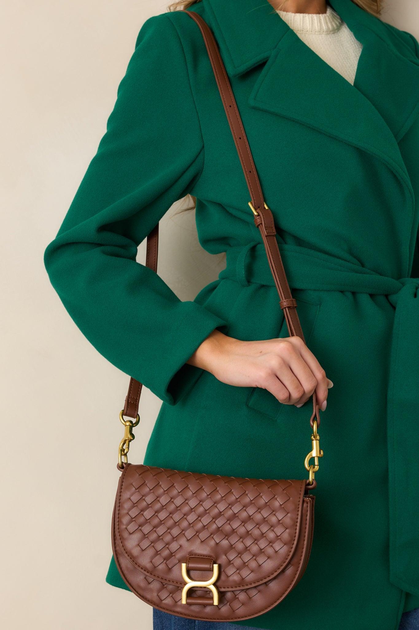 Tempest’s Call Chocolate Brown Woven Faux Leather Handbag Product Image