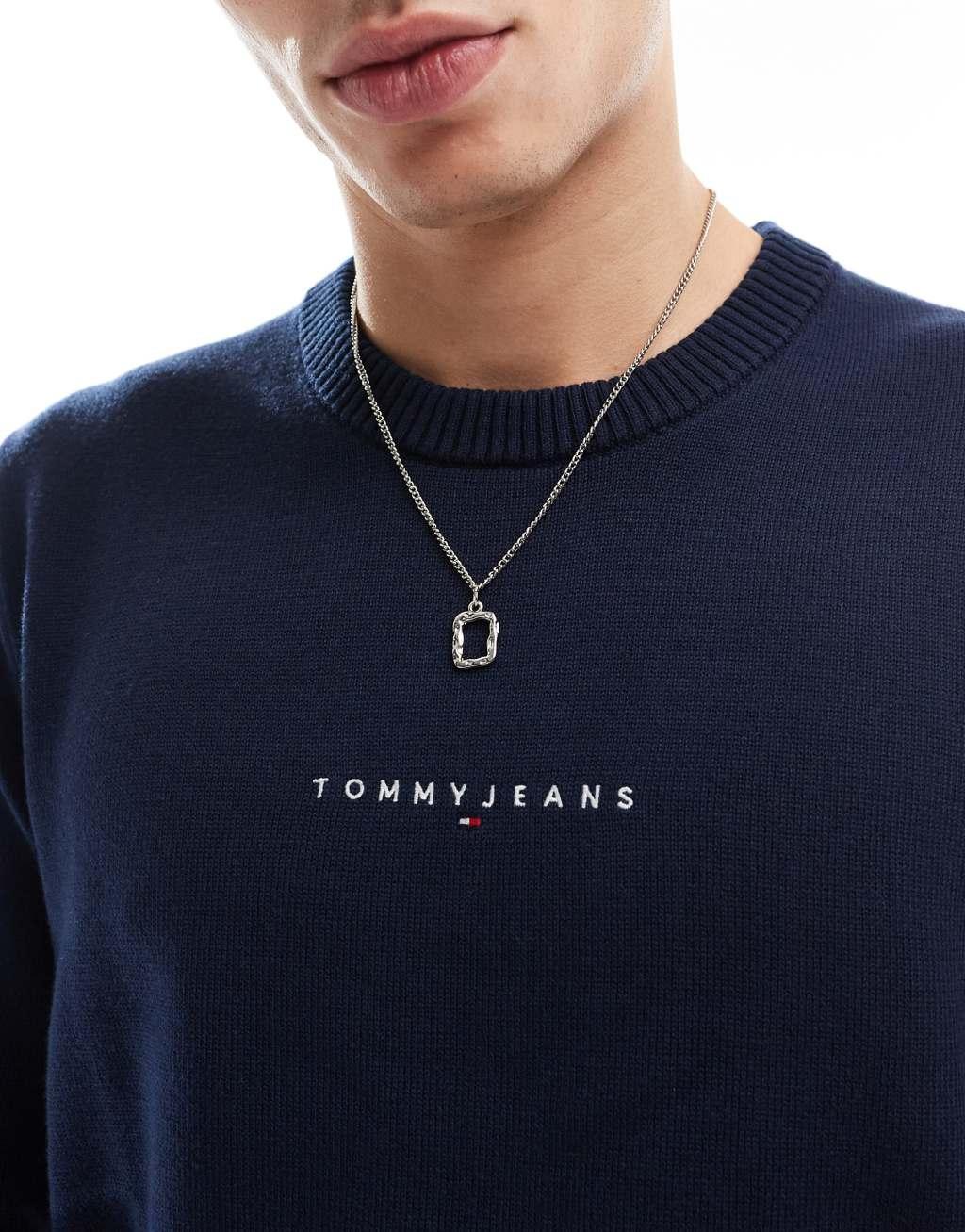 Tommy Jeans linear logo sweater in navy Product Image