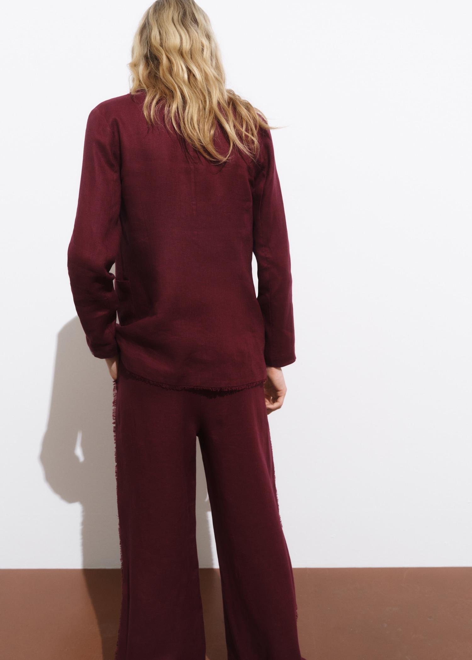 Linen suit blazer with frayed ends - Women | MANGO USA Product Image