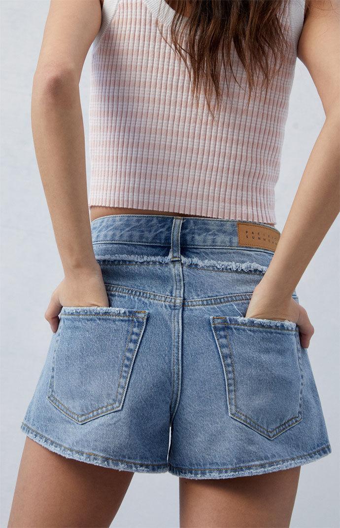 Women's Eco Light Indigo Frayed High Waisted Denim Festival Shorts Product Image
