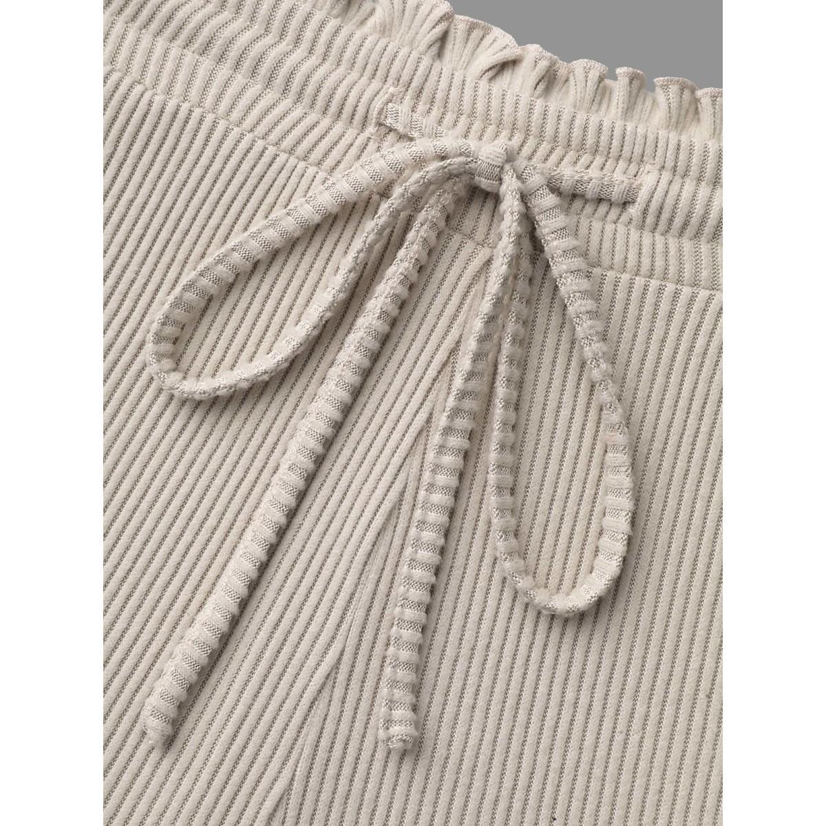 Plus Size Solid Drawstring Fit Stretch Pants Women Apricot Casual Wide Leg Mid Rise Everyday Pants BloomChic 22-24/3X Product Image