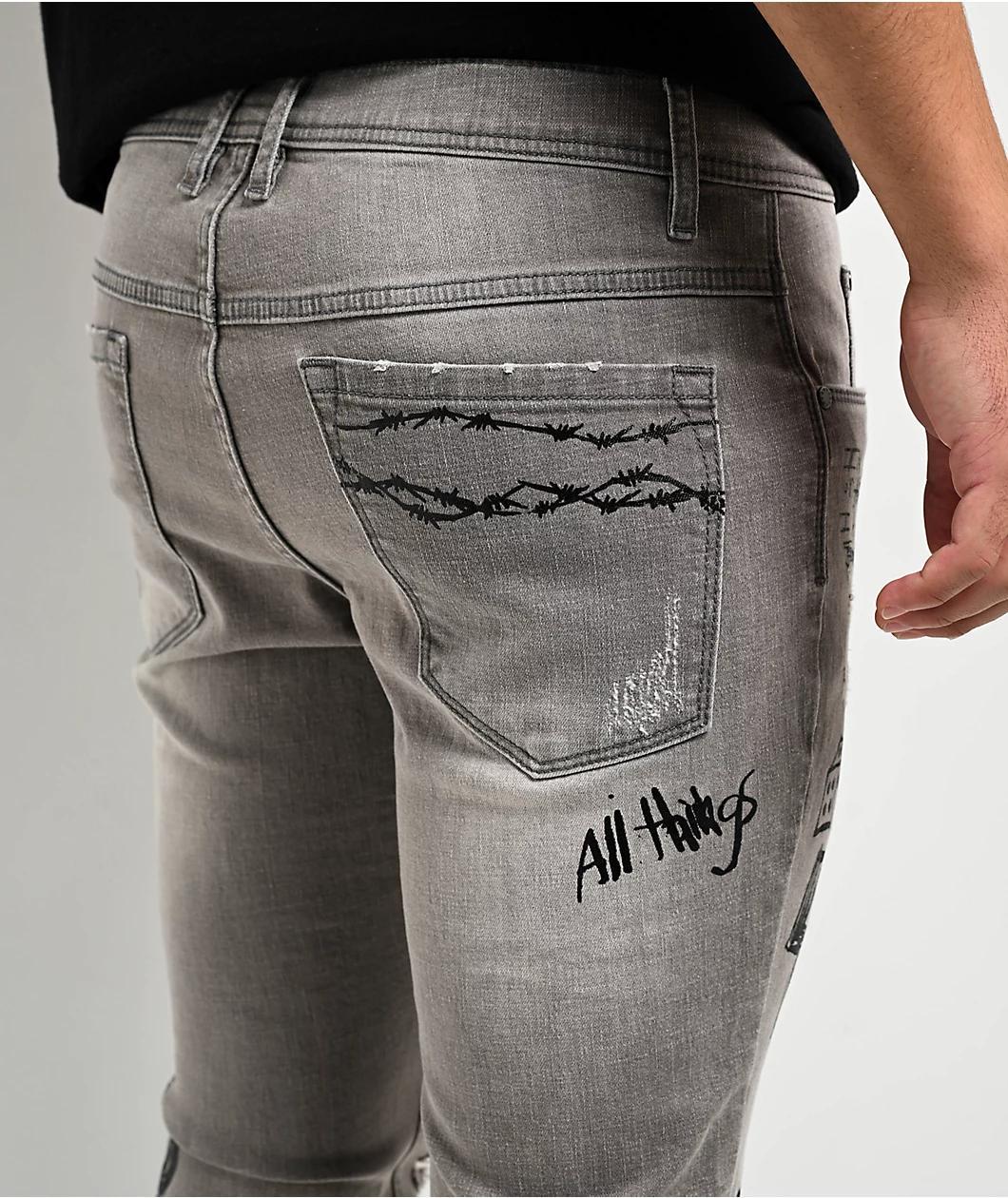 Ninth Hall Rogue Tapered Printed Smoke Skinny Jeans Product Image