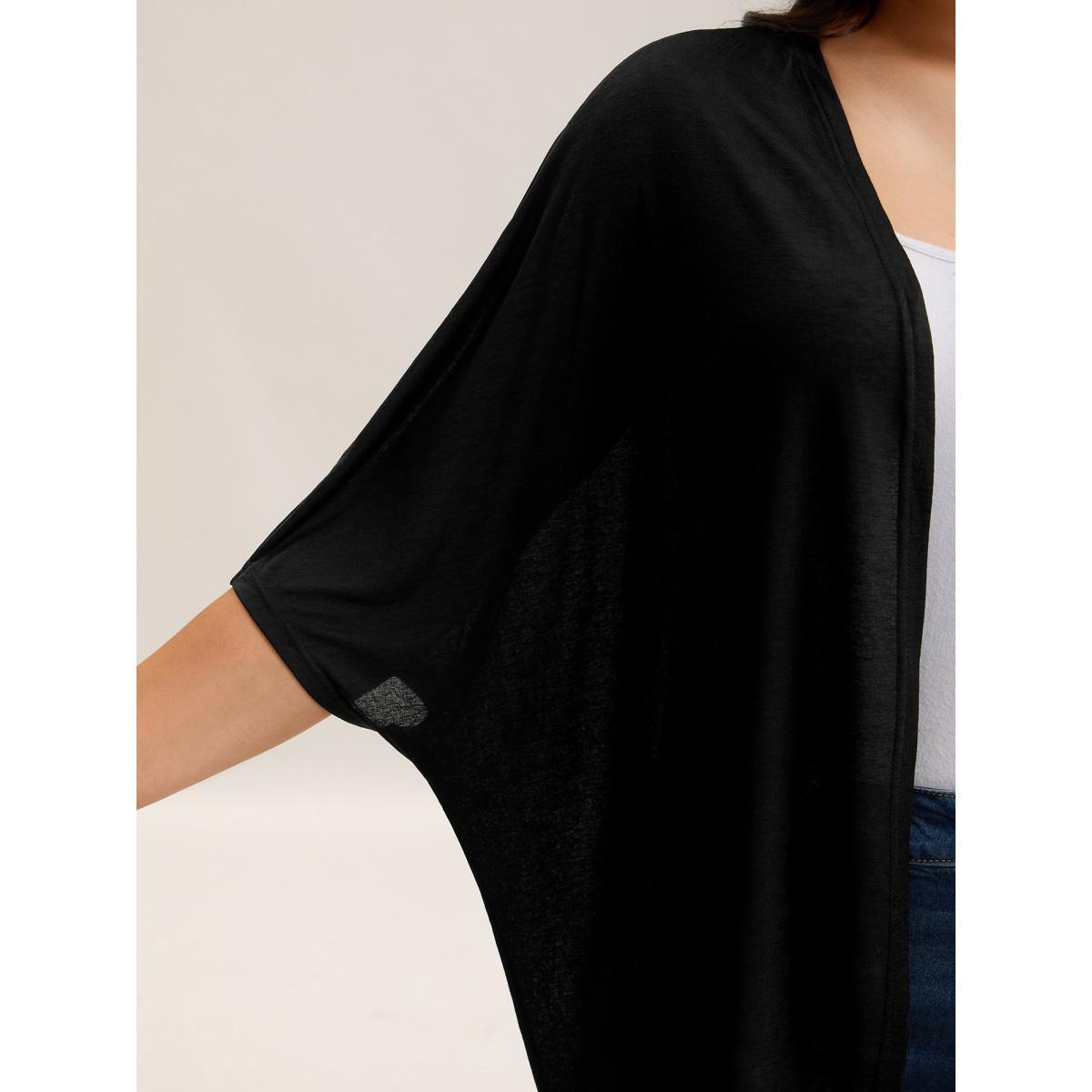 Plus Size Sheer Textured Open Front Kimono Women Black See through Loose Everyday-Elegant Kimonos BloomChic 14-16/1X Product Image