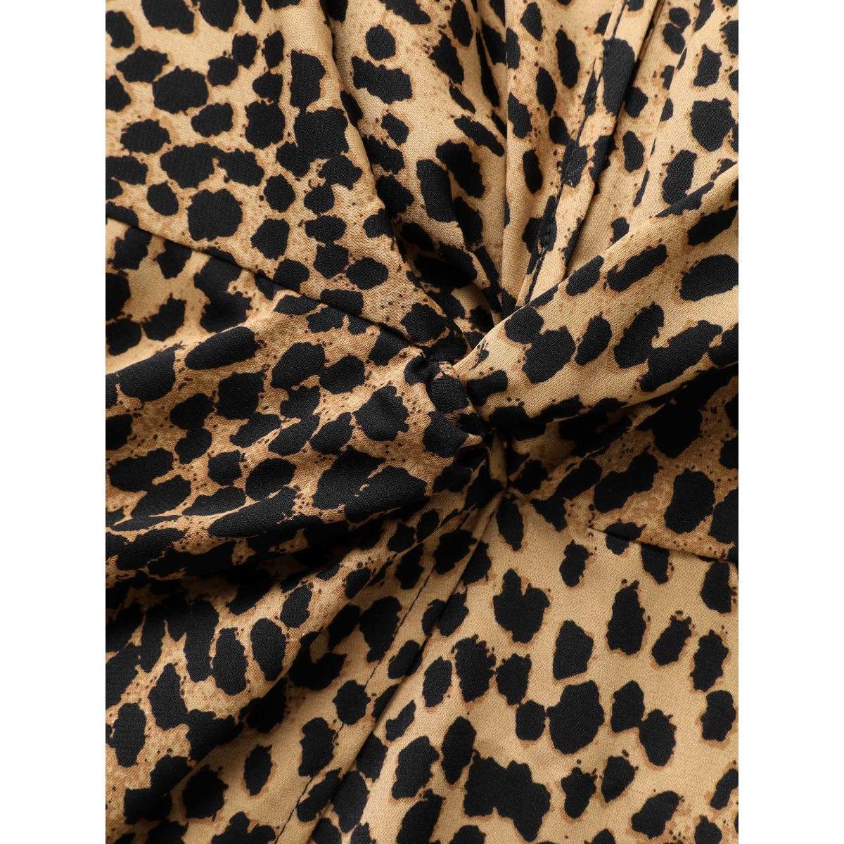 Plus Size Leopard Print Twist Front Cami Dress Bronze Women Elegant Twist Heart neckline Sleeveless Curvy BloomChic 30/6X Product Image