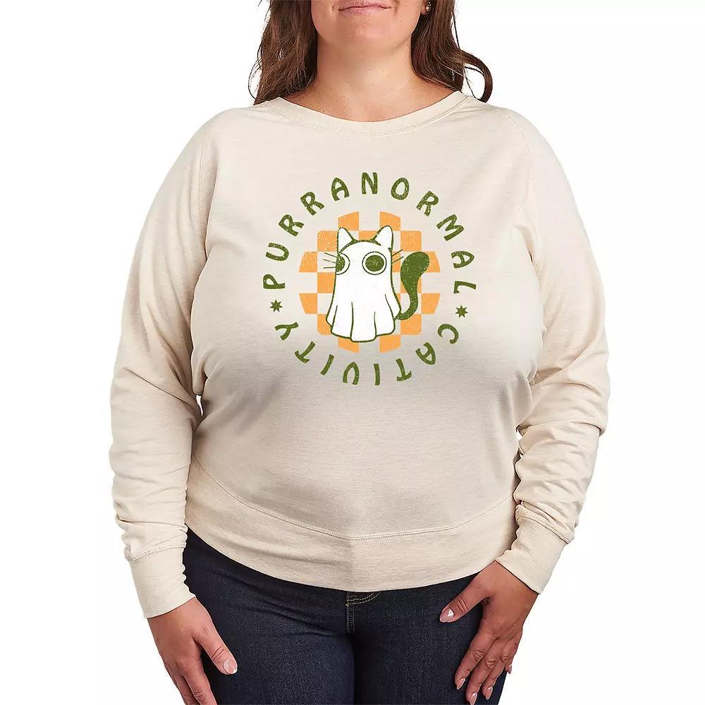 Plus Size Purranormal Cativity French Terry Long Sleeve Tee, Women's, Size: 1XL, Beige Product Image
