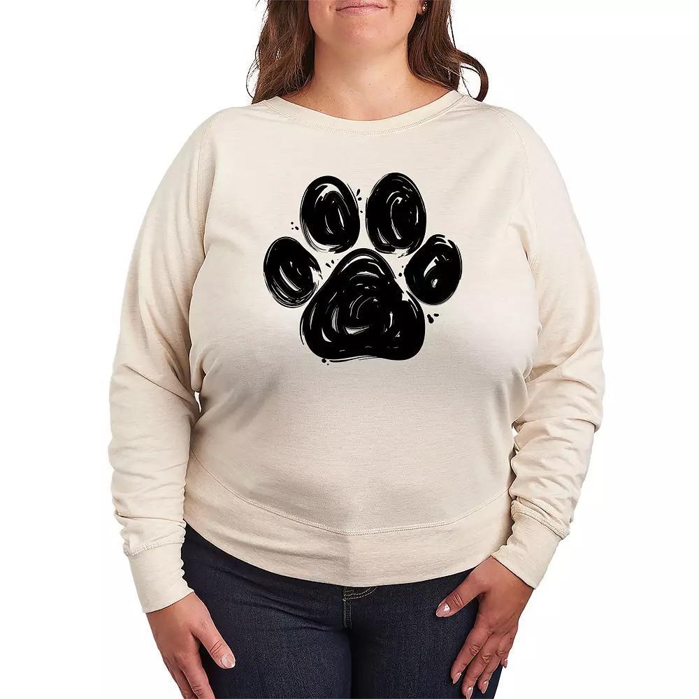 Plus Size Brushstroke Paw Print French Terry Long Sleeve Tee, Women's, Size: 1XL, Brown Product Image