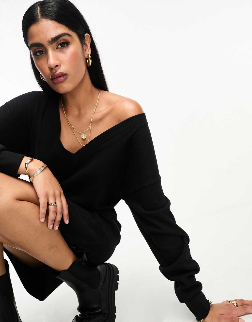 ASOS DESIGN super soft slouchy v neck sweater mini dress Product Image