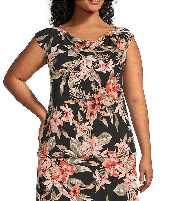 Kasper Plus Size Floral Print Cowl Neck Raglan Cap Sleeve Coordinating Top Product Image