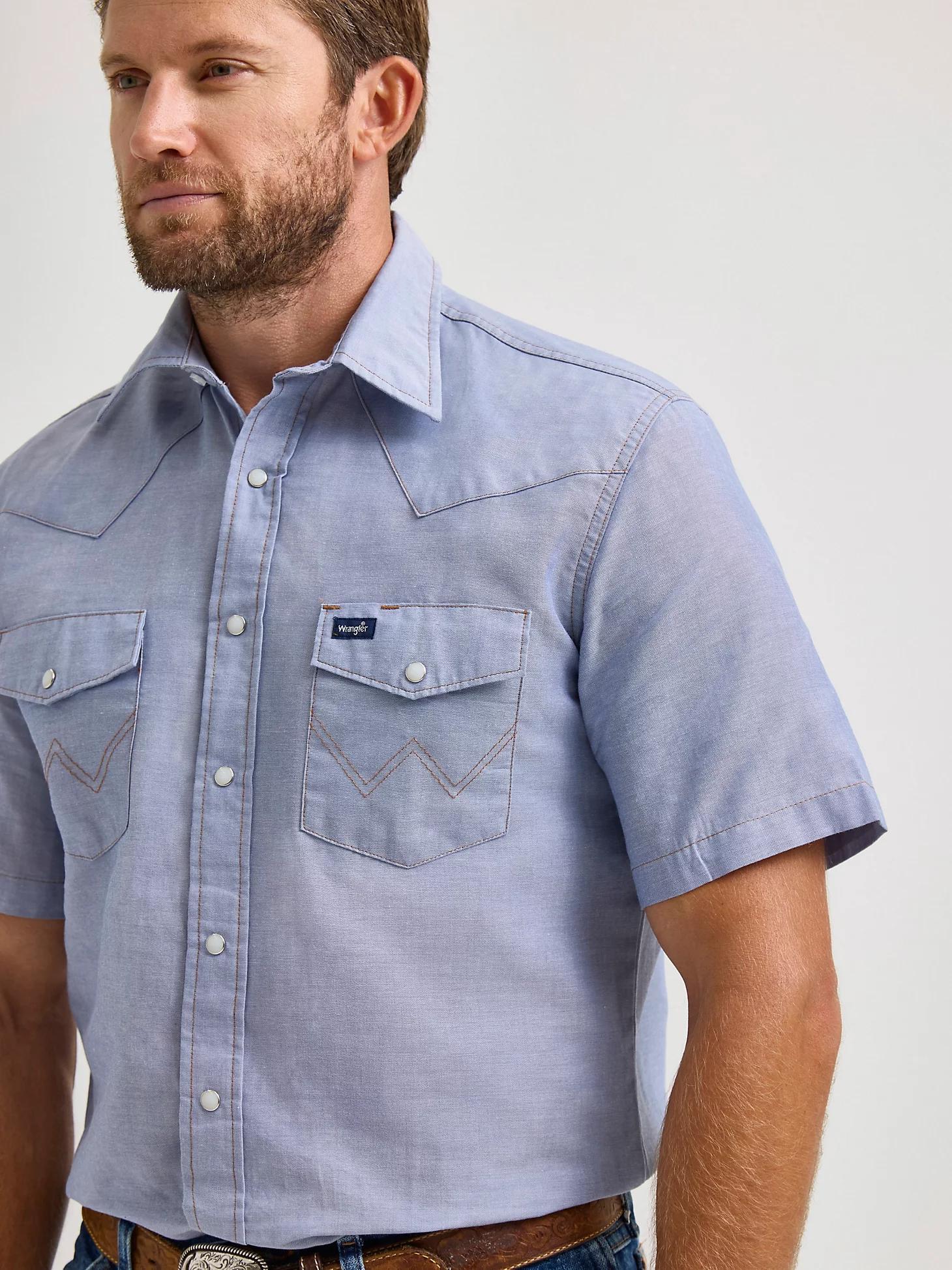 Cowboy Cut® Work Short Sleeve Western Snap Solid Chambray Shirt | Men's SHIRTS | Wrangler® Product Image